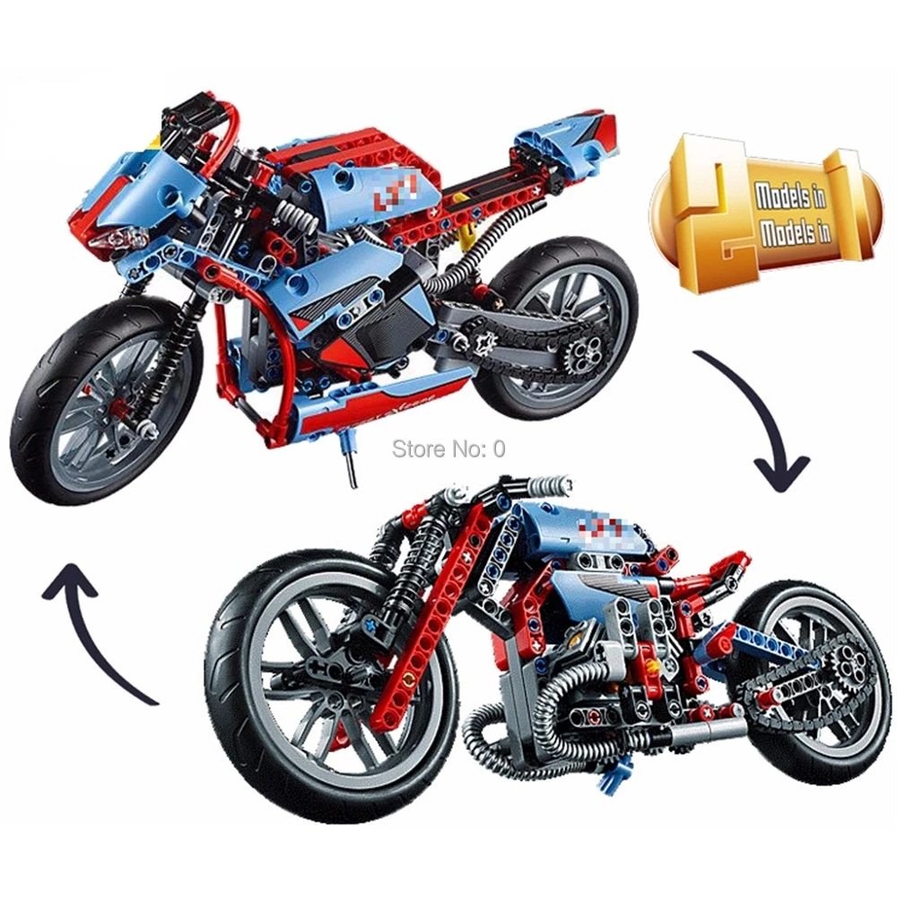 

38020 375pcs 2in1 street motor motorcycle motorbike technic lele 42036 building block Bricks Toy