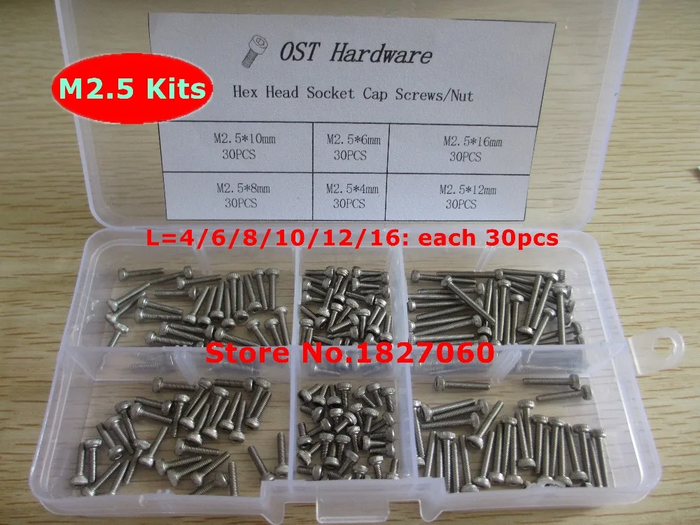 180pcs M2.5 Screw Kits DIN912 Allen Bolts Hex Socket Head Cap Screw
