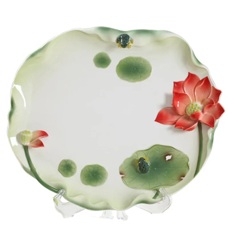 

New Color Enamel Tea Coffee Tray 3D Lotus Frog Ceramic Drinkware Chinese Kung Fu Tea Set Free shipping