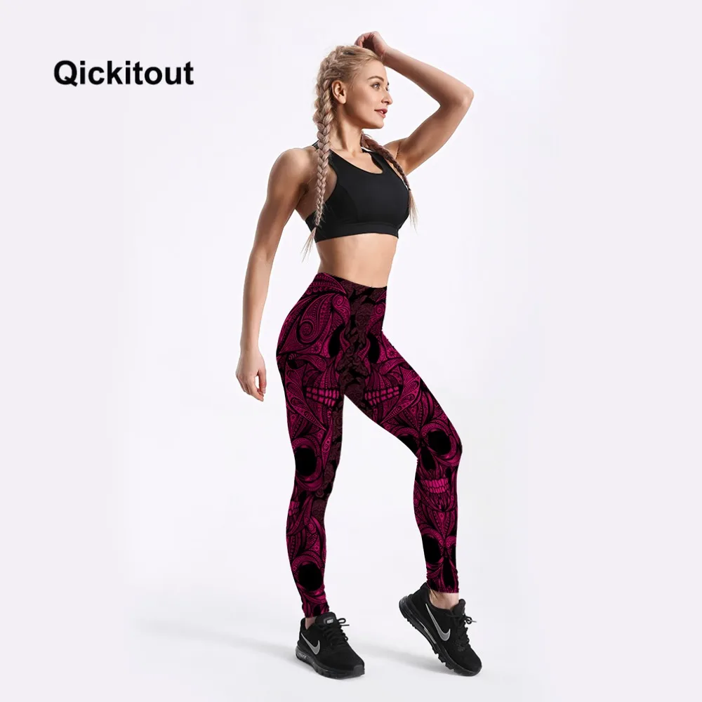 Qickitout Leggings Fitness 2017 Womens Purple Skull Nationl Sexy Stretch Digital Print Harem Pants Cool Trousers For Women Vadim