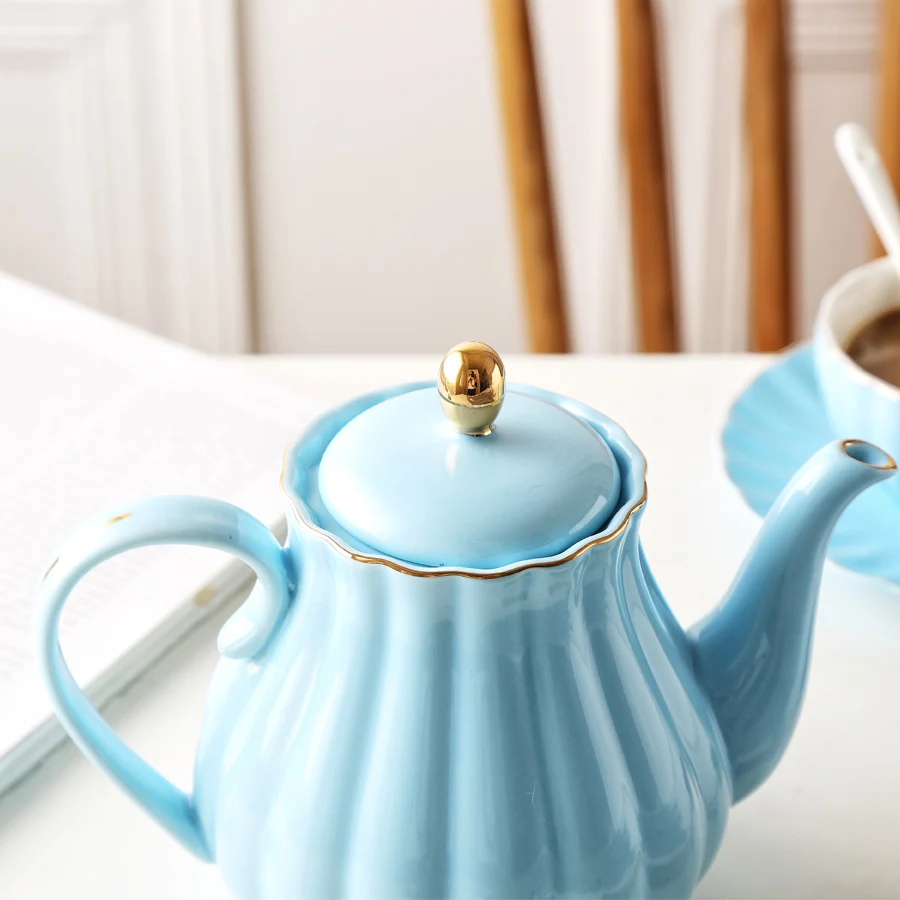 Керамический чайник в форме тыквы, ручная роспись, золотой, костяной фарфор, чайный горшок с ситечком для чая, элегантный чайный горшок, набор 1л