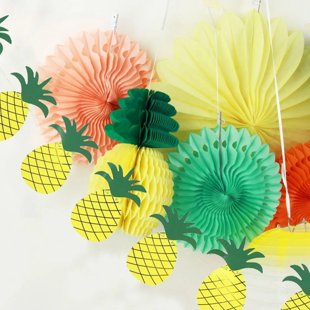 Set of 9 Summer Party Decoration Kit( Lantern,Paper Fans,Pineapple Garland) Tropical Hawaiian BBQ Beach Luau Birthday Pool Party Carnivals (3)