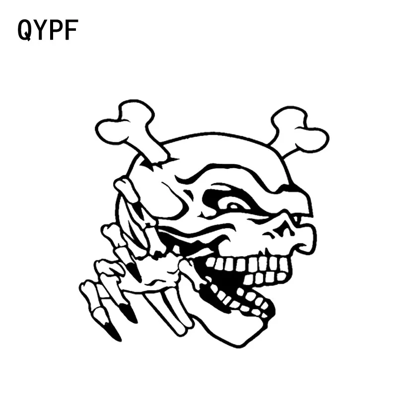 

QYPF 13.8*13.7CM Skull Coolest Graphic Car Sticker Black/Silver Vinyl Skeleton Death Grim Decoration C16-0025