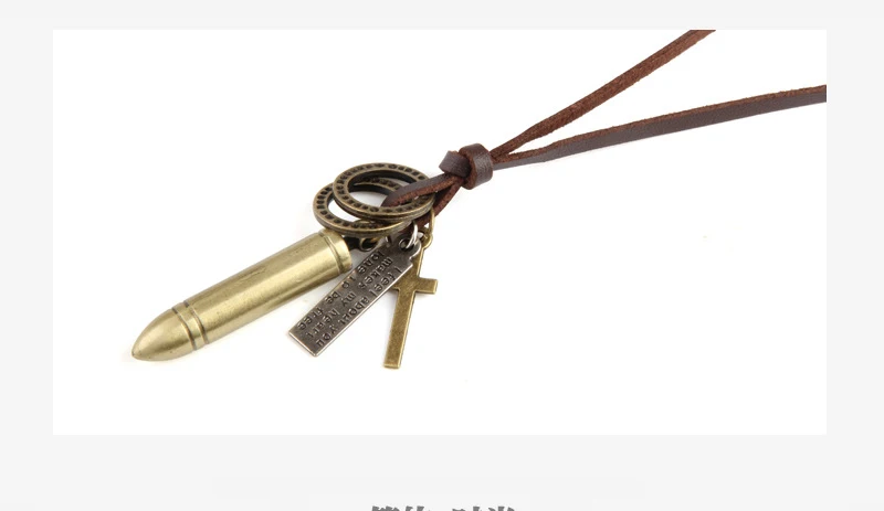 NIUYITID Vintage Bullet Necklace & Pendants For Men Chain Necklace Long Leather Rope Creation Jewelry Cool Male Bijoux (10)
