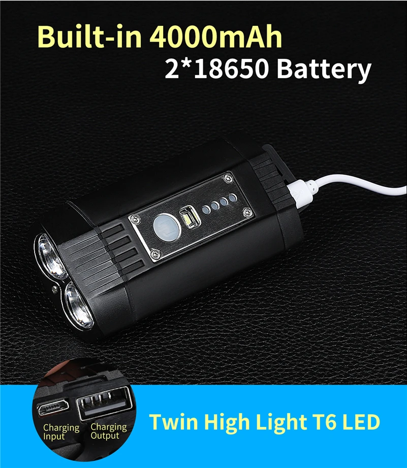 Sale WEST BIKING Bicycle Light USB Rechargeable Bike Headlight 500 Lumen 4000mAh T6 LED Waterproof Flashlight 3 Modes Cycling Lamp 7