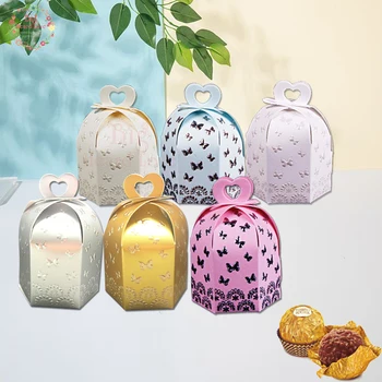 

25pcs Bronzing Butterfly Candy Box Laser Cut Heart Paperboard Box Wedding Party Supplies and Decoration Birthday Party Gift Box