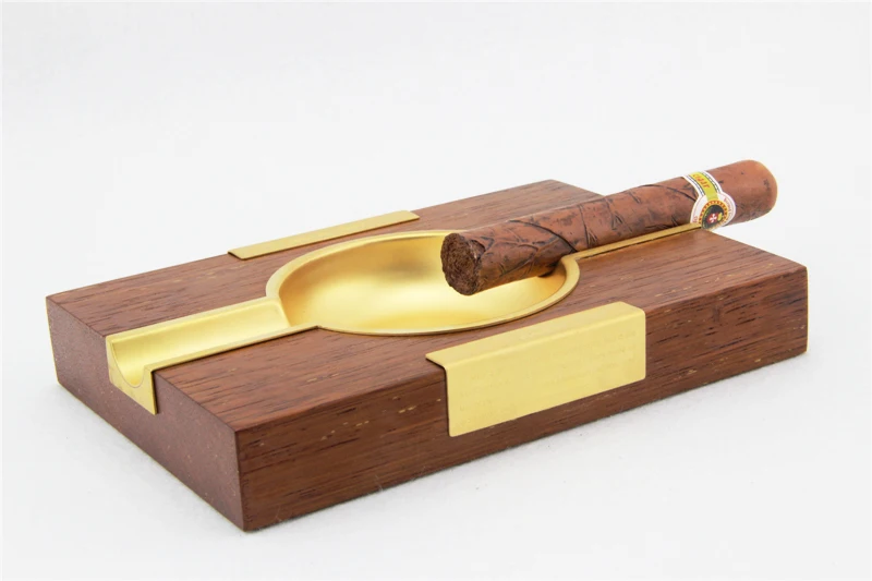 Modern Fashion COHIBA Cigar Ashtray Wood Metal hold 2 cigars Best gift