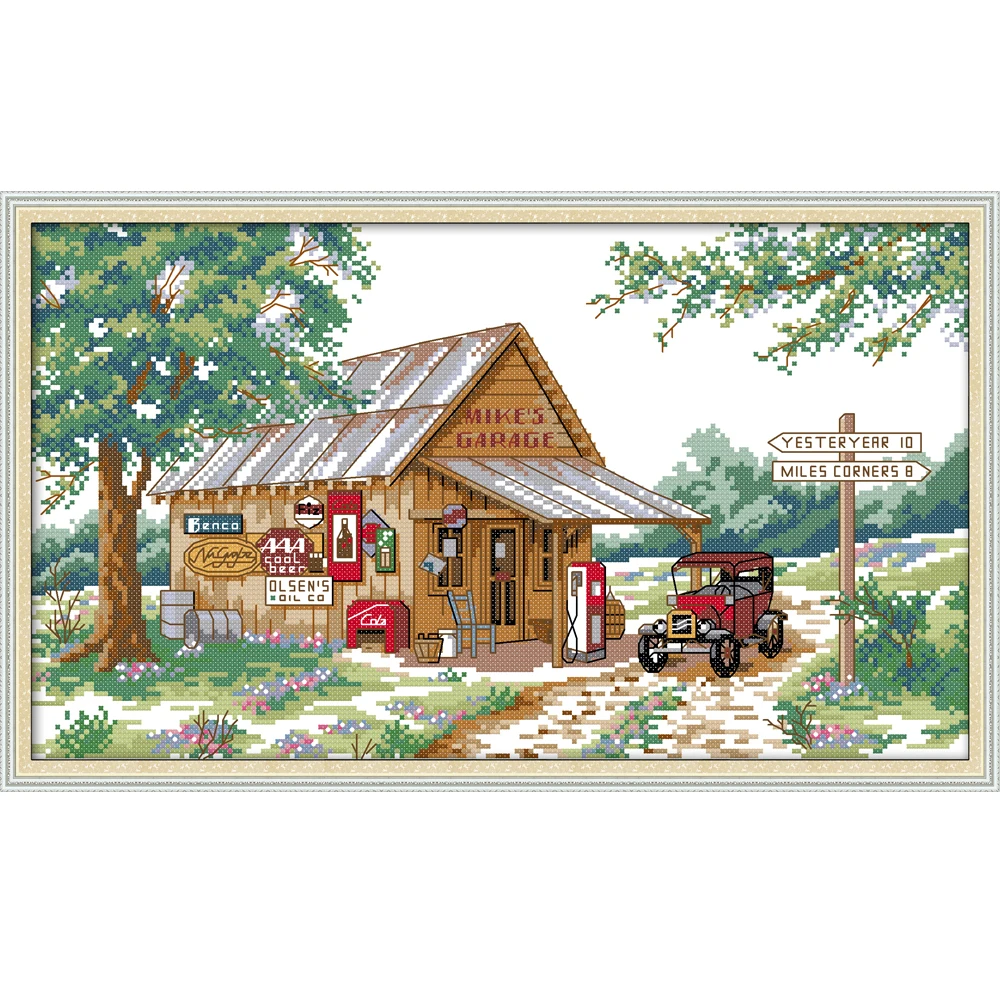 NKF Roadside Gas Station Counted Cross Stitch 11CT 14CT Set Wholesale DIY Kit Embroidery Needlework for Home Decor | Дом и сад