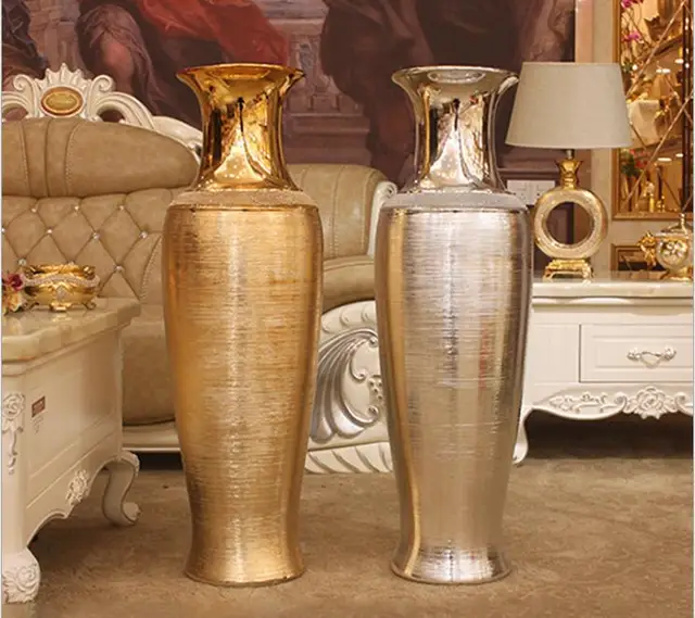 90cm tall gold & silver floor vase for home decoration and hotel