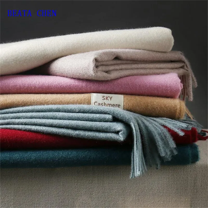 Solid Luxury Winter Scarf Women Thicken Warm Scarves Wool Cashmere Scarf Female Wrap Pashmina Tassels Solid Color Scarf