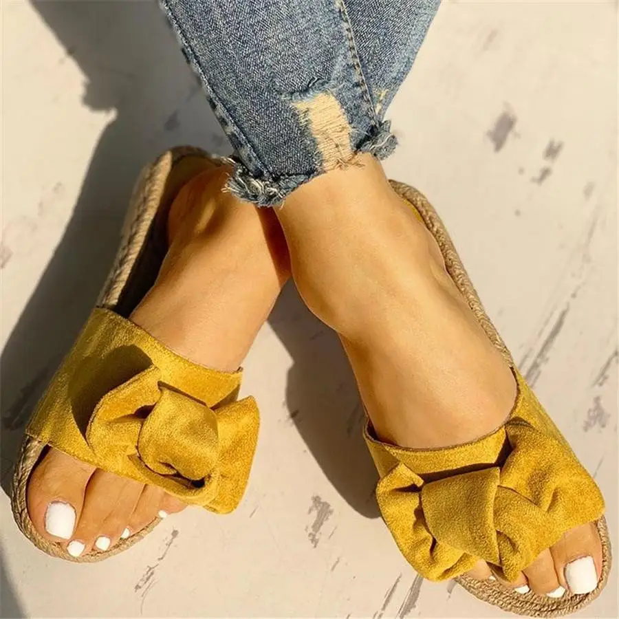 

Slippers Women Summer Bow Summer Sandals Slipper Indoor Outdoor Linen Flip-flops Beach Shoes Female Fashion Floral Shoes