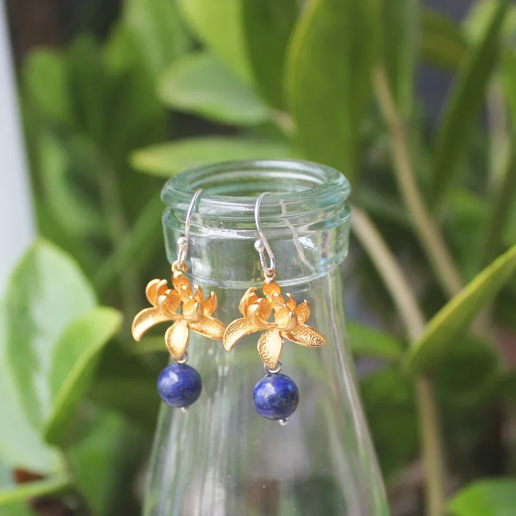 

925 sterling silver nail hypoallergenic earrings handmade natural lapis lazuli earrings