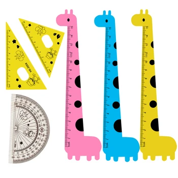 

FangNymph Cute Cartoon Giraffe Pattern Student Set Ruler Student Kids Drafting Stencil Ruler Stationery 4PCS Blue Style Random