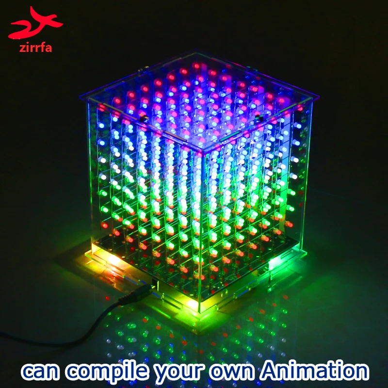 Zirrfa-miniluz 3D cubeed de alta calidad, módulos de producción, 8x8x8, kit de aprendizaje, led, diy, electrónico