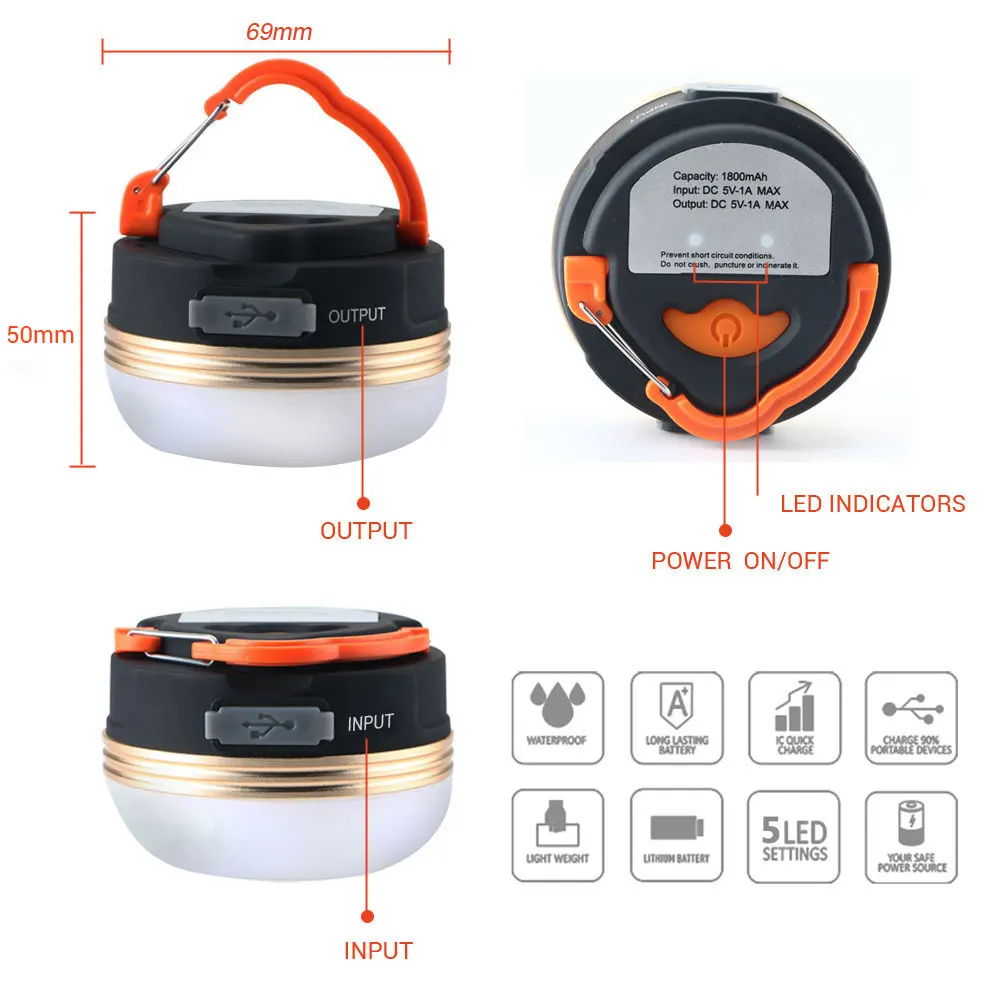 Outdoor Hiking Mini Portable Camping Lights 3W LED Camping Lantern