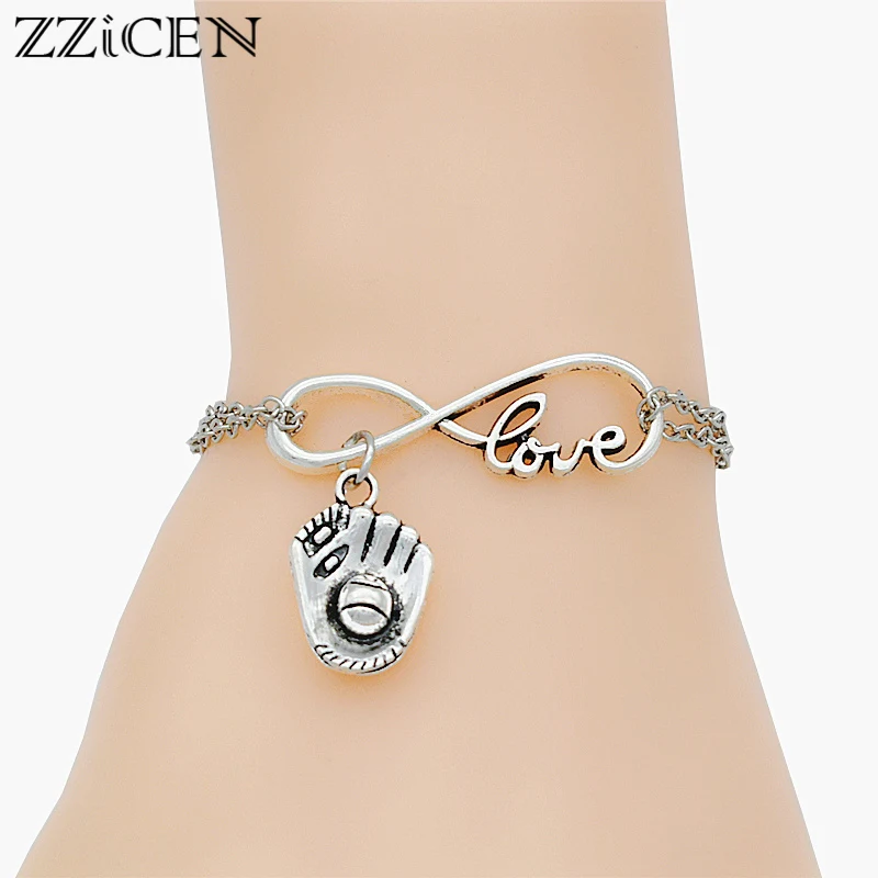 

Fashion Women Sports Antique Silver Cross Baseball Bat Hat Cap Glove Pendant Infinity Love Softball Charm Metal Chain Bracelets