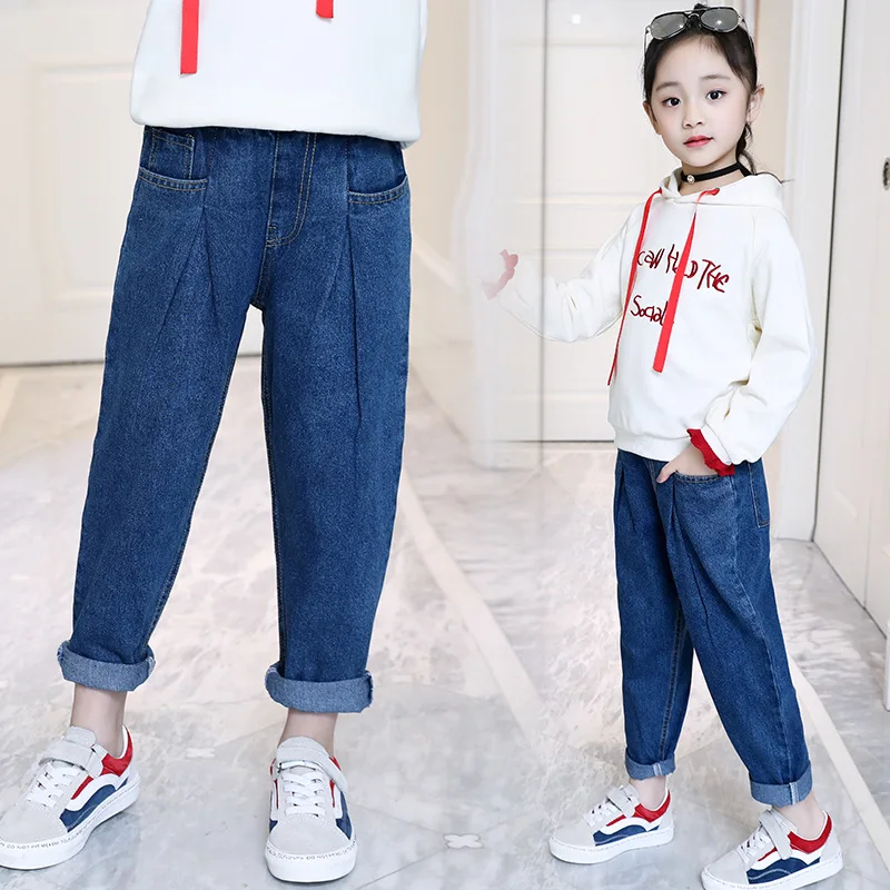 

Girls Pants Jeans 2019 Fashion Teenage Girl Haren Jeans for Spring Autumn Children's Denim Trousers Kids Blue Loose Pants