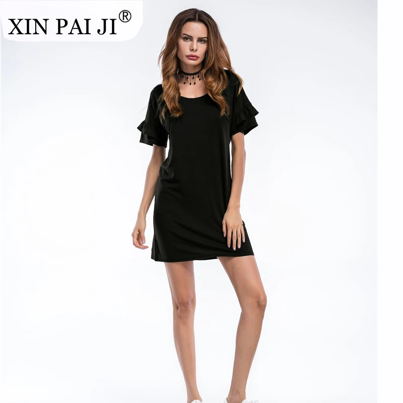 XIN PAI JI 2017 модное женское летнее платье с рюшами на рукавах Повседневное