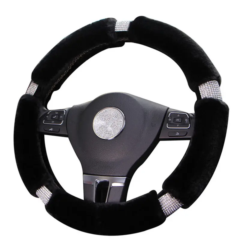Luxury Crystal Car Steering Wheel Covers Plush + Rhinestone covered