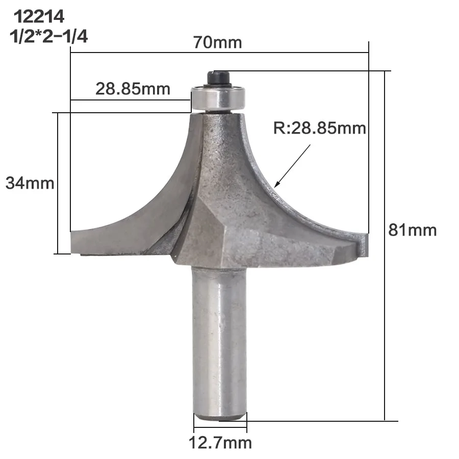 1 шт. круглый над фреза для отделки кромки бит-1/" Радиус-1/4" хвостовик деревообрабатывающий резак - Длина режущей кромки: 12214