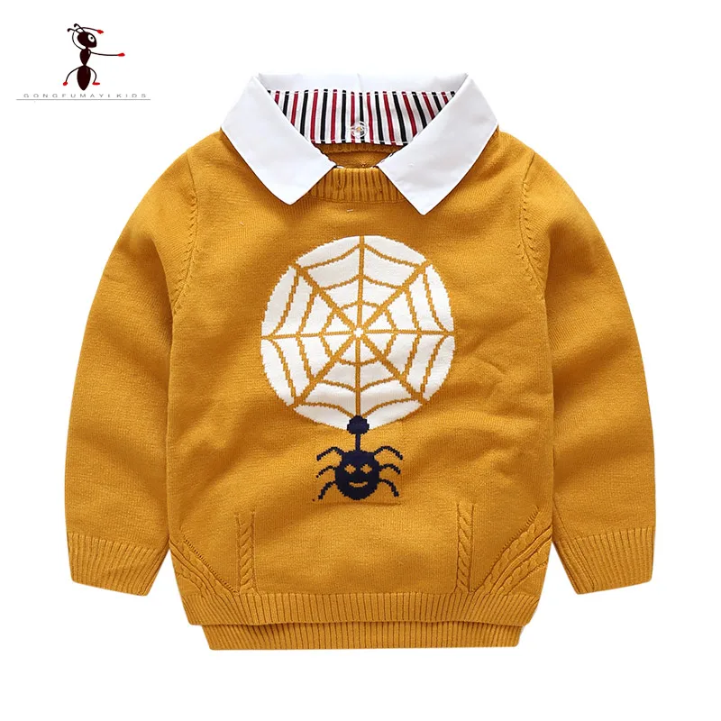 

Hot Sale 2018 Autumn Boys Sweater Cotton Turn-Down Collar Solid Print Animal Loose Boys Tops Casual Baby Sweater Pullover