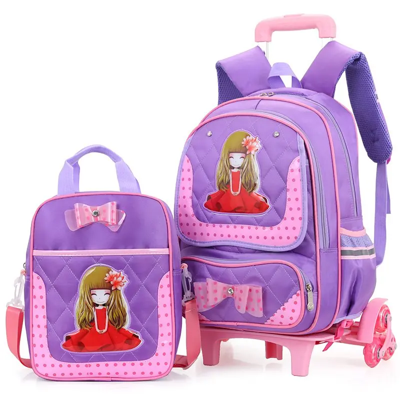 

2PCS/set Hot Sale Trolley Backpack Girls Wheeled School Bag Children Travel Luggage Suitcase On Wheels Kids Rolling Book Bag