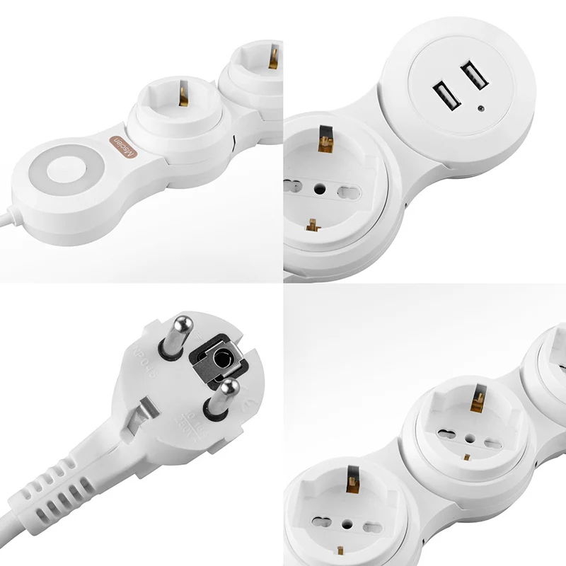 Удлинитель с USB 4 выходами 2 usb порта (5 В/2 1 а) гибкая Поворотная защита розетки от