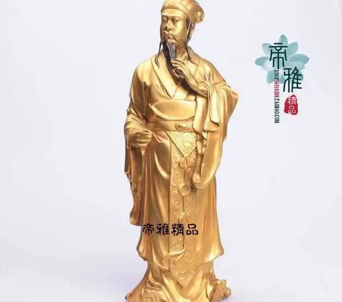 

Chinese Bronze Copper 24K Gold Gild Three Kingdoms Zhuge Liang Statue Sculpture
