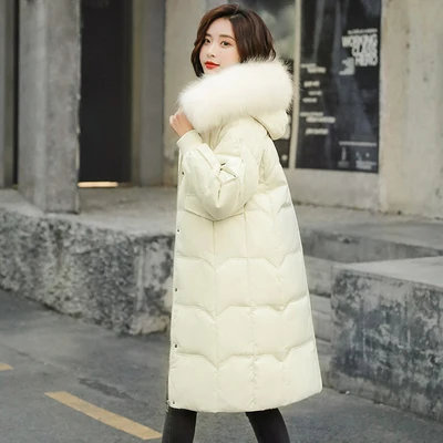 2019 new winter down jacket women clothing long slim thick fashion big fur collar outerwear female