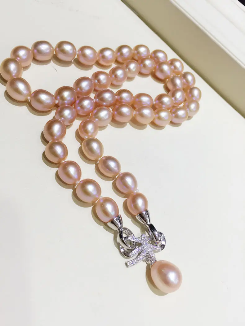 

gorgeous 9-10mm south sea gold pink baroque pearl necklace 18inch 14wg