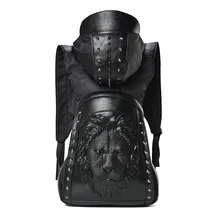 Large Capacity Men Restore 3D Cool Lion backpack gothic embossing bag leather 3D Shoulder Bag with