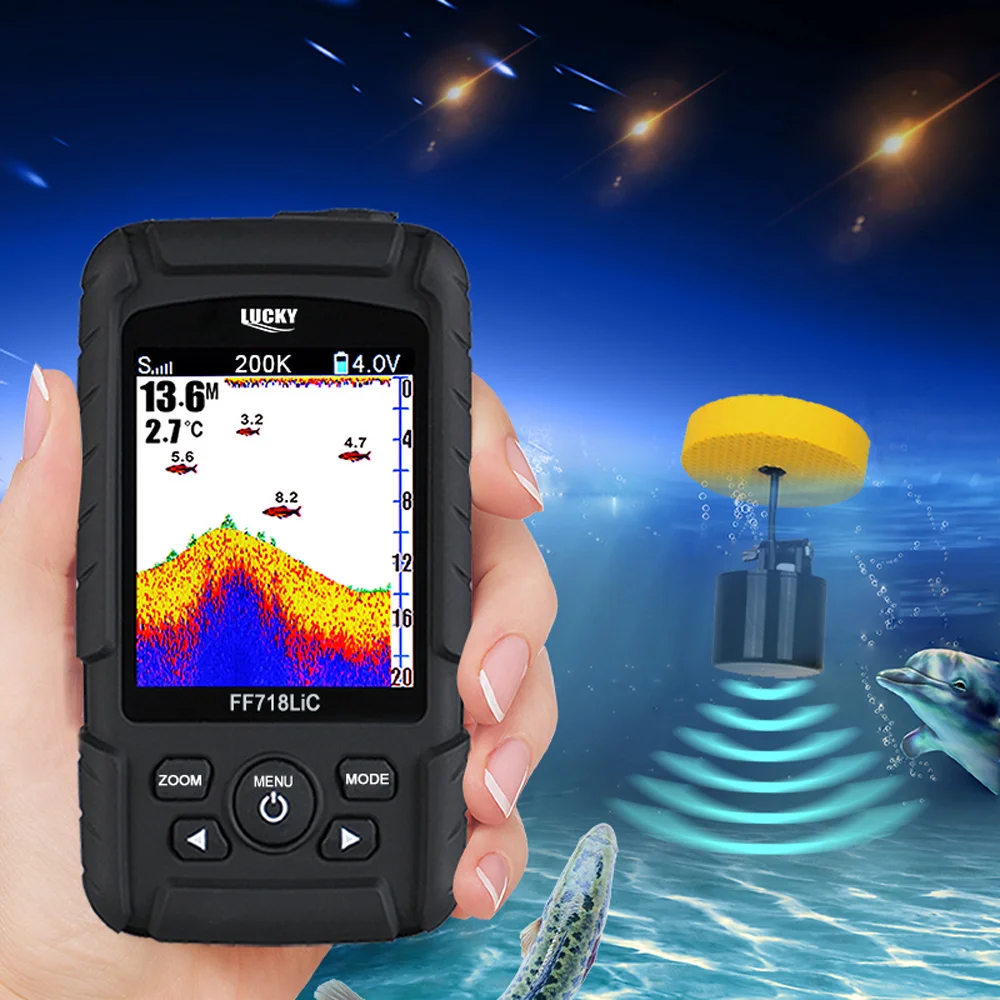

LUCKY FF718LiCD -T Wired Fish Finder 200kHz 45 Degree Wired Echo Sounder Russian Fishing Finder Rechargeable Lithium-Ion Battery