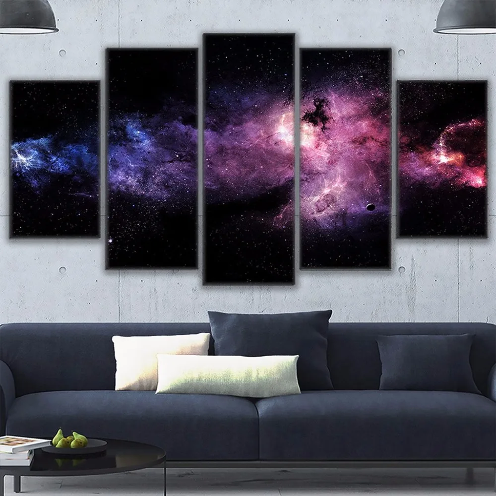 Canvas Paintings Wall Art Frame Modular HD Prints Starry Sky Poster 5 Pieces Nebula Abstract Landscape Pictures Kids Room Decor