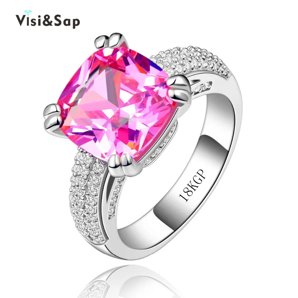 

Visisap Pretty Pink Ring Stone 8ct Cubic Zirconia Rings For Lady Elegant Wedding Jewelry Best Gifts For Female Bulk Price VSR146