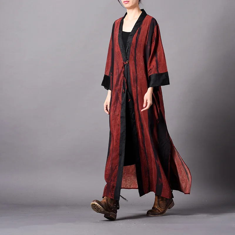 

striped trench coat for women plus size long coat vantage casual silk personality single button wide sleeves fashion new outwear