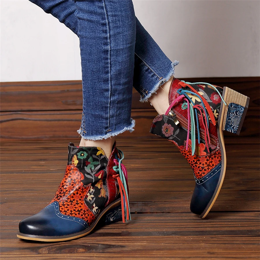 

Women winter Boots Genuine cow Leather Retro casual Ankle Comfortable quality soft Shoes Brand Designer Handmade blue 2019