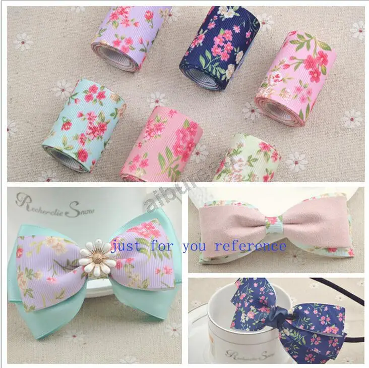 

Mix 38 mm Flower Printing Grosgrain Ribbon Bows Wedding Party Deco Craft