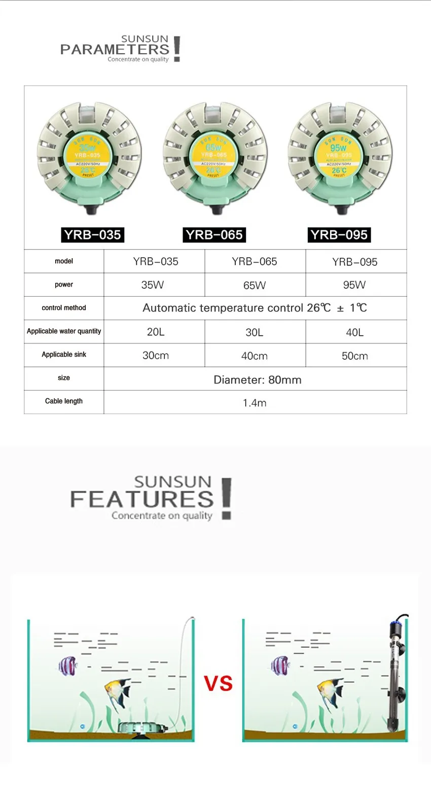 Продукт для контроля температуры аквариума SUNSUN, аквариумный нагреватель 220 В/65 Вт, автоматическая постоянная температура 26 градусов по Цельсию