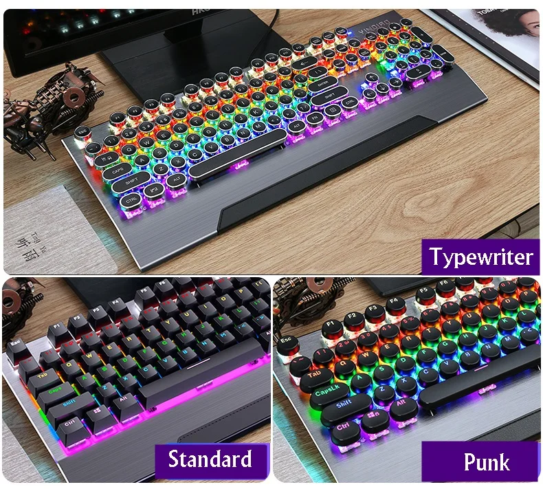 Новый Ретро Круглый Keycap стимпанк ПЕЧАТНАЯ МАШИНКА USB Проводная Механическая