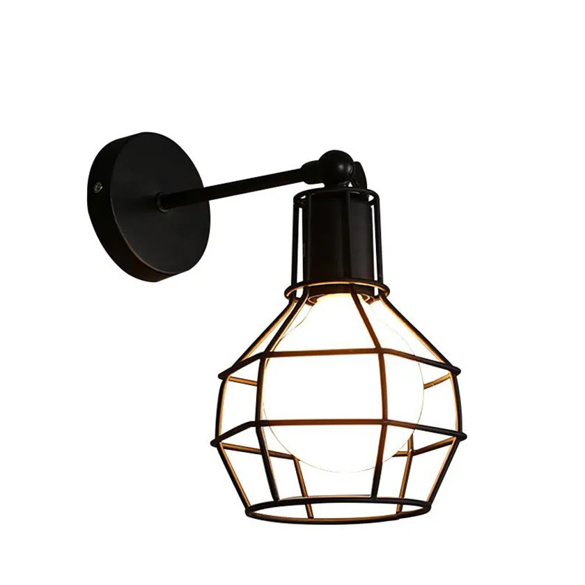 Nero Led Battuto del Ferro Metallo Legno Comodino Lampada da Parete