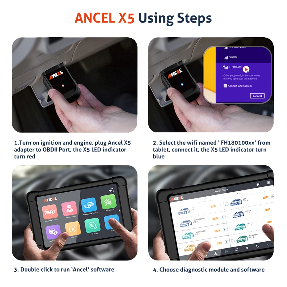 Диагностический сканер Ancel X5 Wi Fi прибор для диагностики автомобиля OBD2 Full Systems EPB