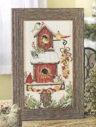 CS-1674 Cross Stitch Kit Feeding Birds and Bird House Nest
