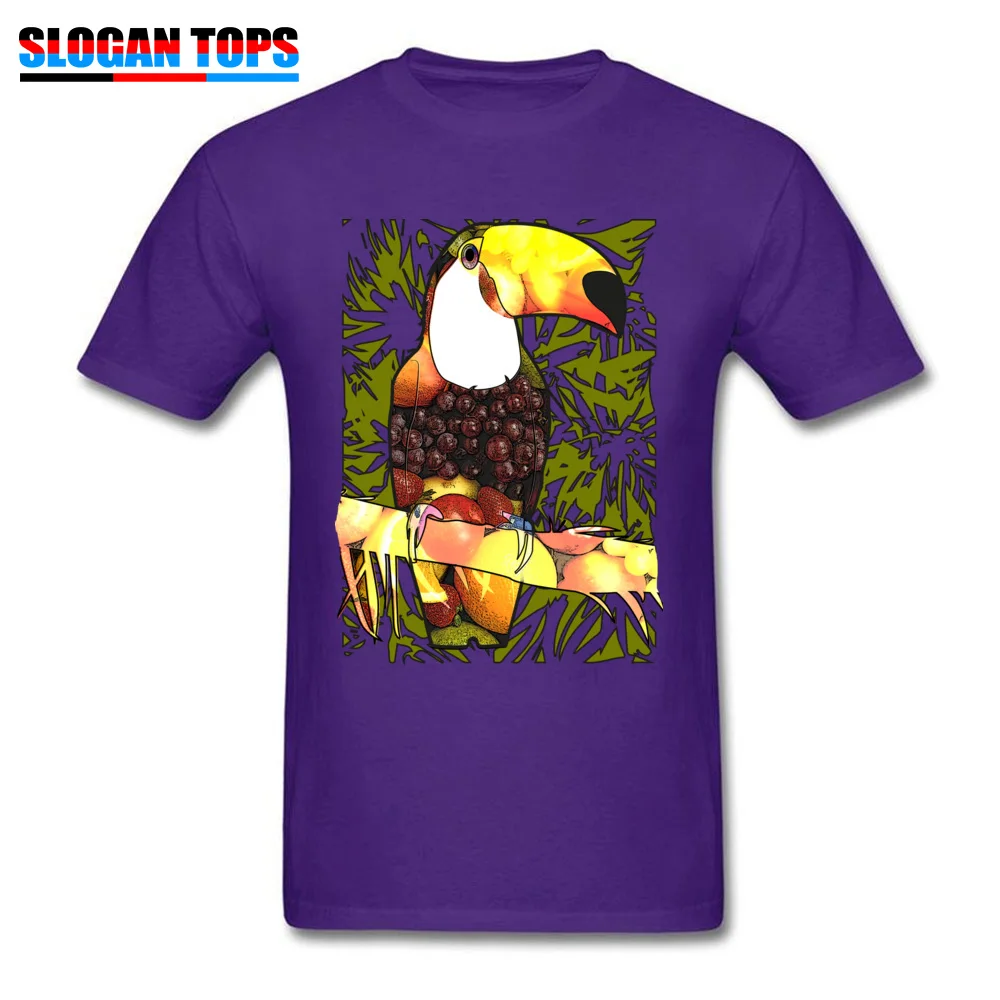 Funny Casual T-shirts for Men 100% Cotton Mother Day Tops Tees comfortable Tops Tees Short Sleeve New Arrival Crewneck Tropic tucan bird and fruit food art purple
