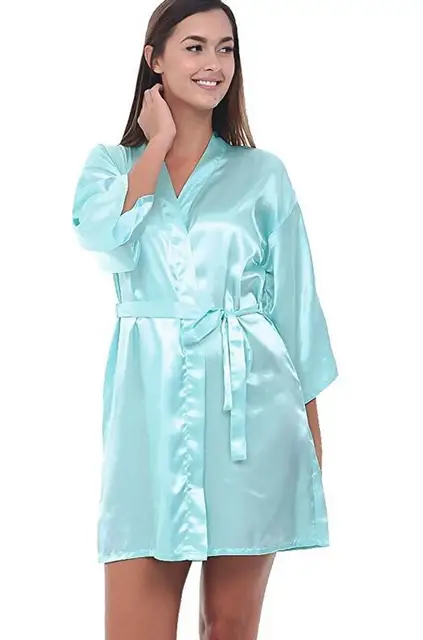 Femmes soie Satin courte Robe de nuit solide Kimono Robe mode Robe de bain Sexy Peignoir Peignoir Femme mariage mariée Robe de demoiselle d'honneur