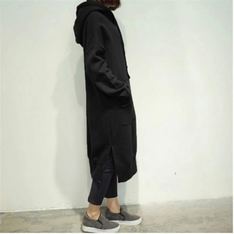  Women 2019 Winter Autumn Casual Loose Long Hoodies Sweatshirt Oversize Full Sleeve Fleece Split Hoo