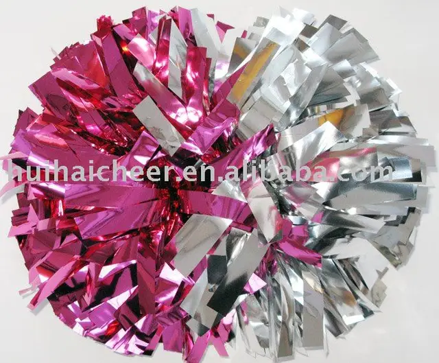 metallic hot pink and silver pom pomsin Pom Poms from Sports
