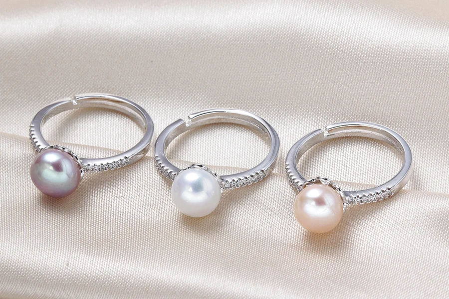 Lindo, классика, серебро 925, обручальные кольца для женщин, элегантные, натуральный, свободный жемчуг, ювелирное изделие, высокое качество, Кристальное кольцо, регулируемое, 8-9 мм