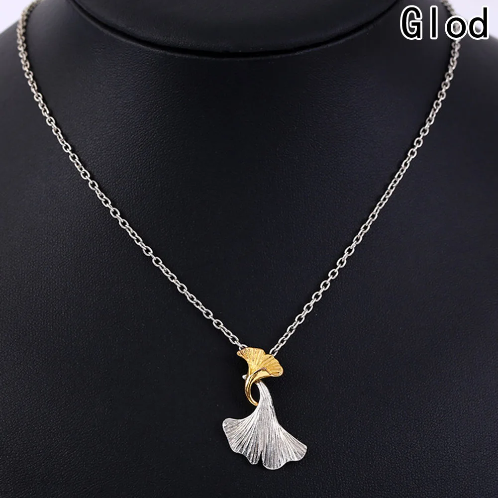 

zheFanku Hand Double Ginkgo Leaves Combination Necklaces & Pendants For Women High Quality Lady Gift Jewelry Necklace