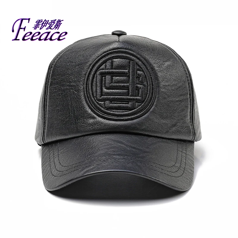 FEEACE оболочка из ПУ кожи мужская хип хоп бейсболка с вышивкой Кепка с надписью, осень зима хип-хоп Повседневная шляпа B14046
