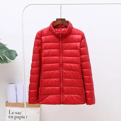 S-7XL light down jacket female short paragraph large size fat MM lightweight jacket hooded thin coat fashion women's clothing - Цвет: Red collar